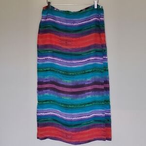 Vintage Chico's Silk Rainbow Stripe Full Wrap Midi Skirt Size 3 (16 US)